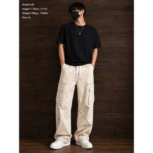 ZAFUL Men's Beige Cargo Pants Elastic Waist Wide Leg Utility Pants NWT